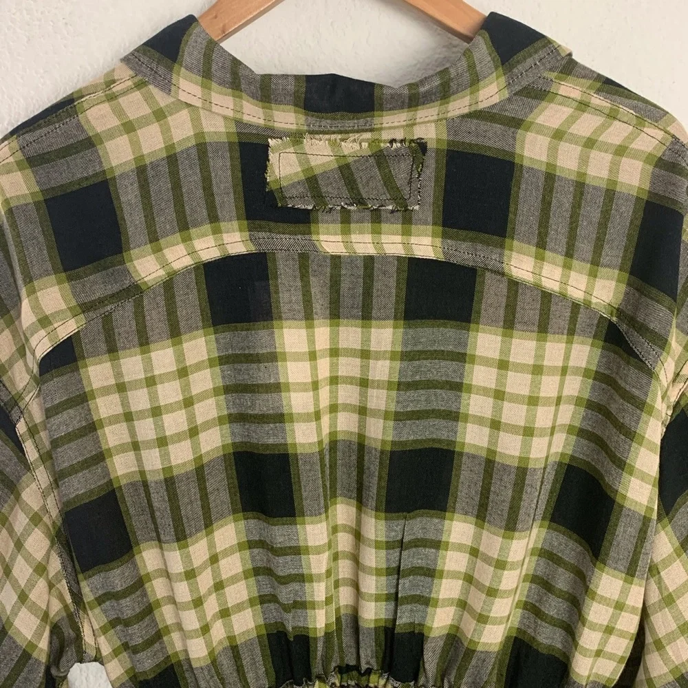 Free People Pacific Dawn Black Plaid Top Sz S
